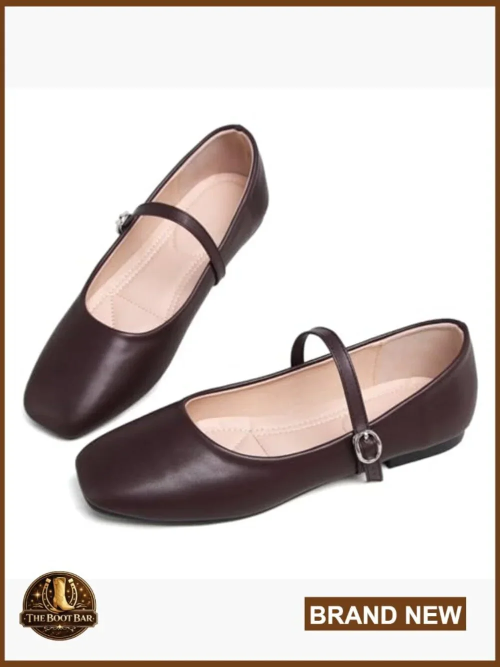 Leather Mary Jane Flats Square Toe Slip On Work Shoes Adjustable Buckle